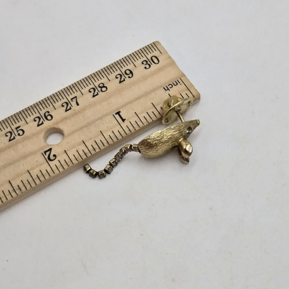 Vintage Avon Cat with Bell and Articulated Mouse Pins Scatter Set Of 2 Gold Tone